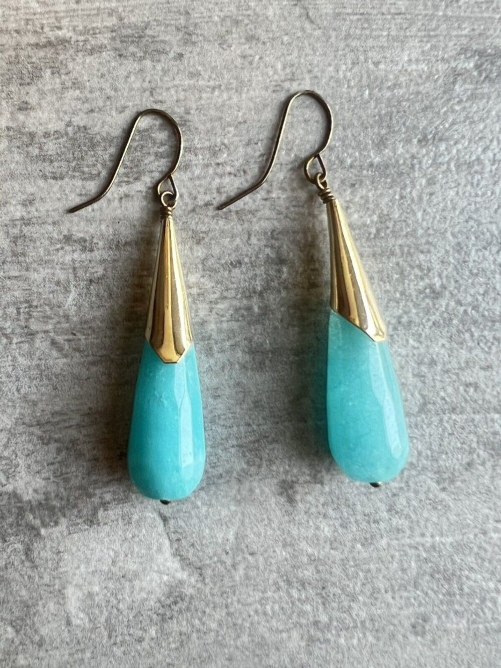 Los Angeles Boutique Designer Blue Turquoise Teardrop Gold Stone Drop Earrings